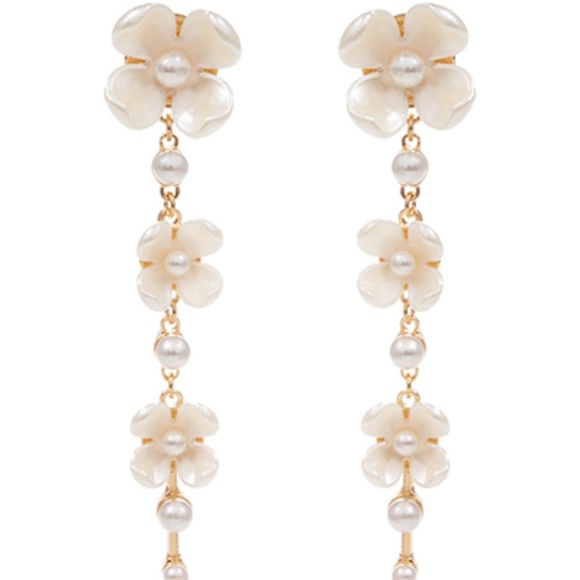 COPY - Linked Pearl Flower Drop Earrings - Picture 1 of 2